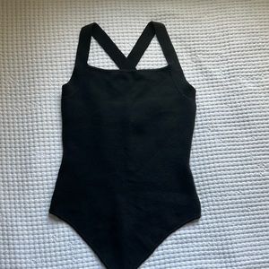 A&F Black Knit Crossback Bodysuit